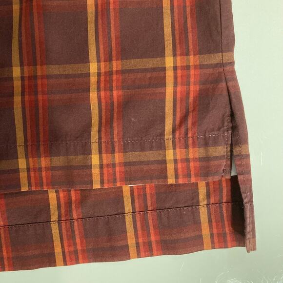 NWOT ESKANDAR Shirt 1~S~M~L~XL Oversized Plaid Brown Red High-Low Btn-Up Long-Sl - Picture 7 of 13